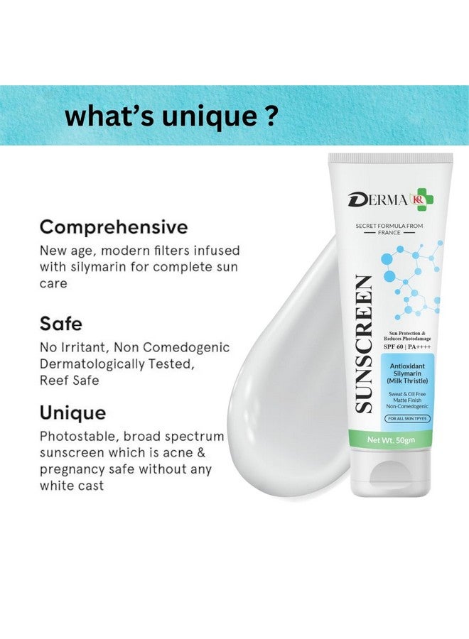 DERMAKR DERMA KR Sunscreen With Antioxidant Silymarin Cream SPF 60, PA++++ | -50g - Image 3