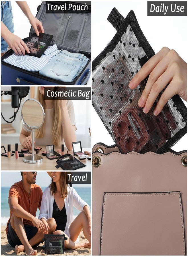 APLZGMG 4 Pcs Mesh Makeup Bag Set with Zipper, Heart Printed Mini Cosmetic Bag, 3 Sizes Black Mesh Pouch, Portable Mini Zipper Pouch for Travel Home Offices Purse Organization - Image 3
