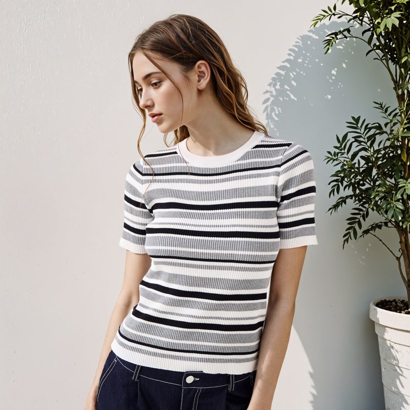 تواكستريمز تيشيرت بياقة دائرية مخطط من تو إكستريمز - Image 1