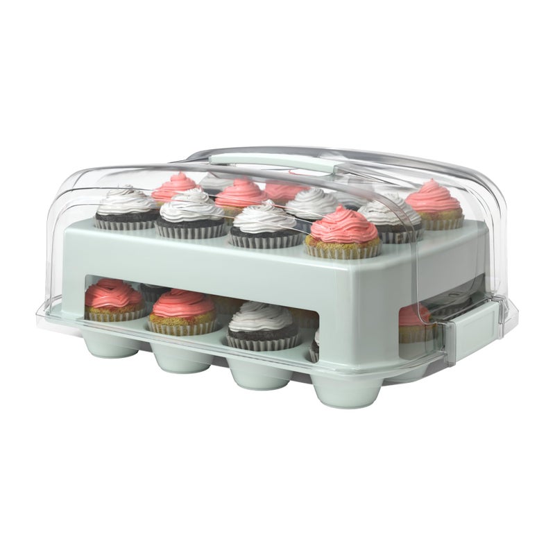 Top Shelf Elements Cupcake Carrier  Fashionable Green Cupcake Holder Carries 24 Standard-Size Cupcakes  Durable Muffin Traveler Two Tier Stand and Reusable Cupcake Box (Green) - Image 1