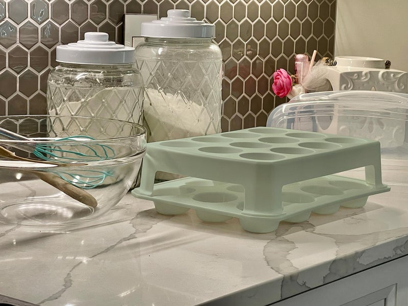 Top Shelf Elements Cupcake Carrier  Fashionable Green Cupcake Holder Carries 24 Standard-Size Cupcakes  Durable Muffin Traveler Two Tier Stand and Reusable Cupcake Box (Green) - Image 5