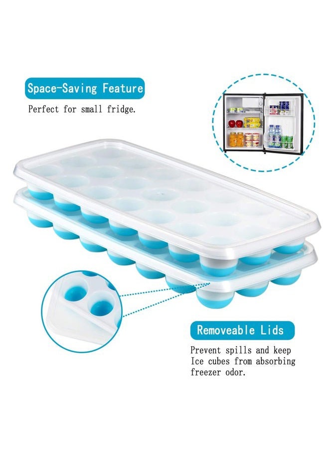 Clink Ice Cube Trays Easy Release-Odor free,Spill Resistant Lid Included,2 Pack, Small Size, Stackable 42 Cubes,Silicone(Blue) - Image 3