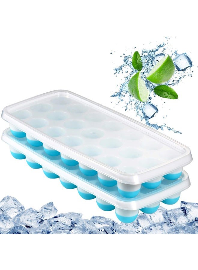 Clink Ice Cube Trays Easy Release-Odor free,Spill Resistant Lid Included,2 Pack, Small Size, Stackable 42 Cubes,Silicone(Blue) - Image 1