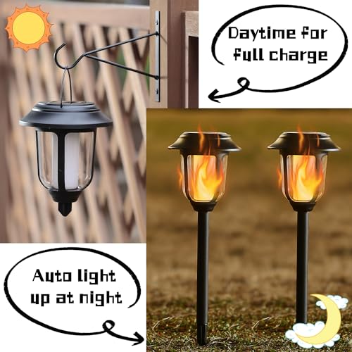 Dynaming Dual Use Solar Flame Lights Outdoor 6 Pack, Solar Flickering Flame Pathway Lights, Hanging Lantern Light, Auto On/Off & Waterproof for Garden Lawn Patio Yard Walkway Deck Driveway - Image 3