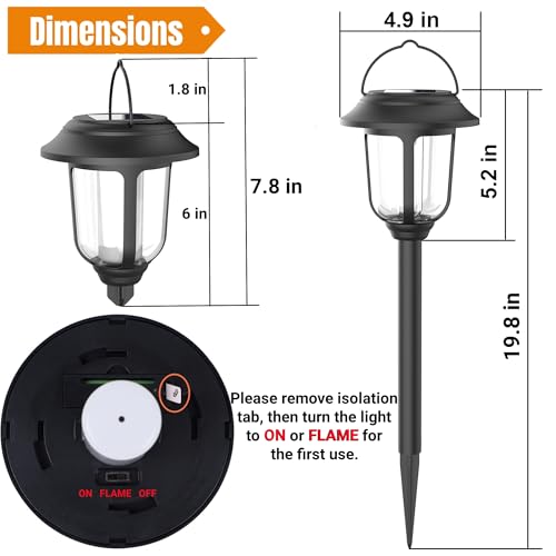 Dynaming Dual Use Solar Flame Lights Outdoor 6 Pack, Solar Flickering Flame Pathway Lights, Hanging Lantern Light, Auto On/Off & Waterproof for Garden Lawn Patio Yard Walkway Deck Driveway - Image 2