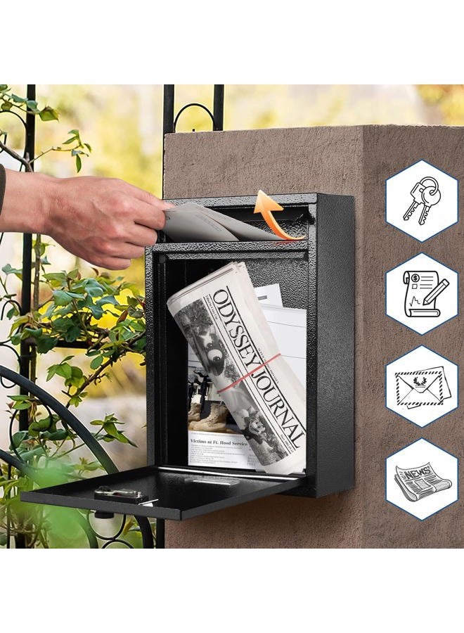 KYODOLED Locking Wall Mount Mailbox, Mail Boxes with Combination Lock for Outside, Security Cash Key Letter Drop Box with Code for House Office School,12.4H x 8.54L x 3.35W Inches, Black - Image 4