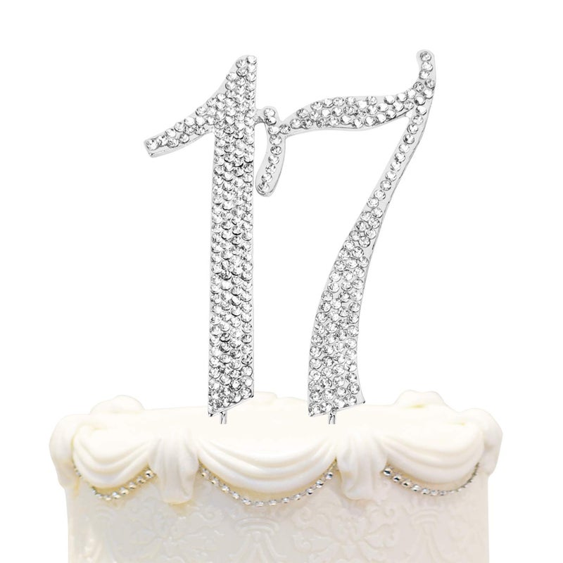 Hatcher lee Bling Crystal Rhinestone 17 Birthday Cake Topper  Best Keepsake  17th Party Decorations Silver