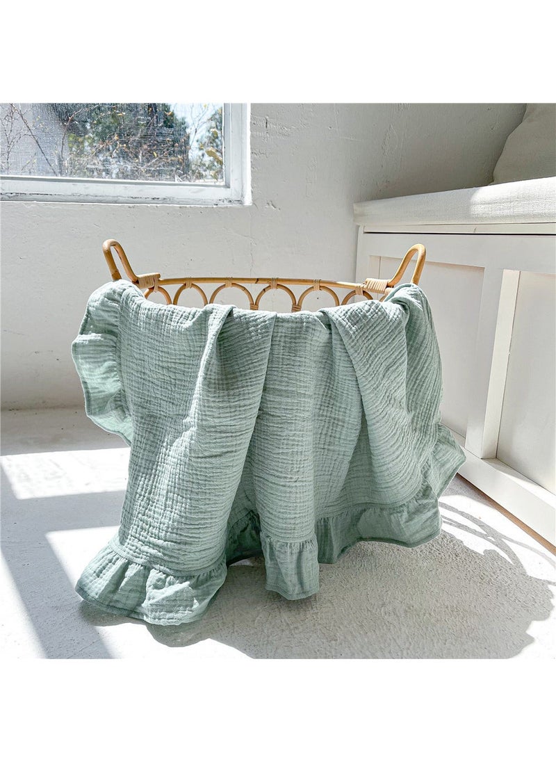ins New Baby Ruffled Solid Color Cotton Gauze Cover Blanket Childrens Air Conditioning Blanket Baby Bath Towel Swaddling Towel Bean Green