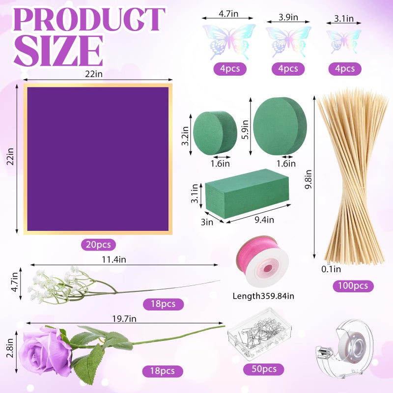 Marspark Valentines Day Money Bouquet Flower Kit Gift Included 20 Sheet Flower Wrapping Paper 36 Fake Flowers 100 Bamboo Skewer Floral Foam Block for Anniversary Birthday Wedding(Purple,Classic) - Image 2