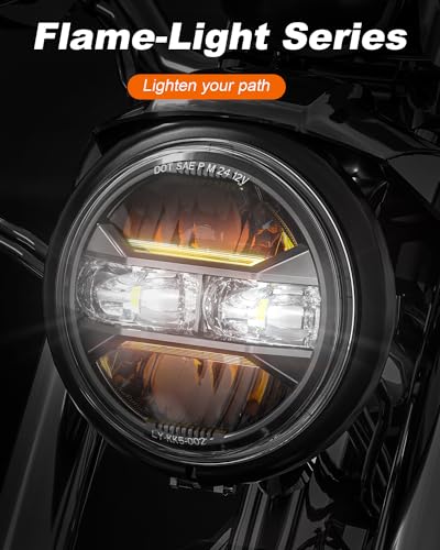 AUDEXEN 5.75" LED Headlight for Harley, Amber Signals & White DRL Round 5.75 Inch Motorcycle Headlight Compatible with Dyna Sportster Softail Iron 883 Street Bob Street Rod Super Wide Glide, Black - Image 3