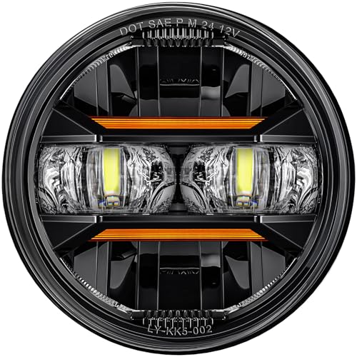 AUDEXEN 5.75" LED Headlight for Harley, Amber Signals & White DRL Round 5.75 Inch Motorcycle Headlight Compatible with Dyna Sportster Softail Iron 883 Street Bob Street Rod Super Wide Glide, Black - Image 1