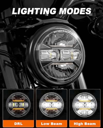 AUDEXEN 5.75" LED Headlight for Harley, Amber Signals & White DRL Round 5.75 Inch Motorcycle Headlight Compatible with Dyna Sportster Softail Iron 883 Street Bob Street Rod Super Wide Glide, Black - Image 2