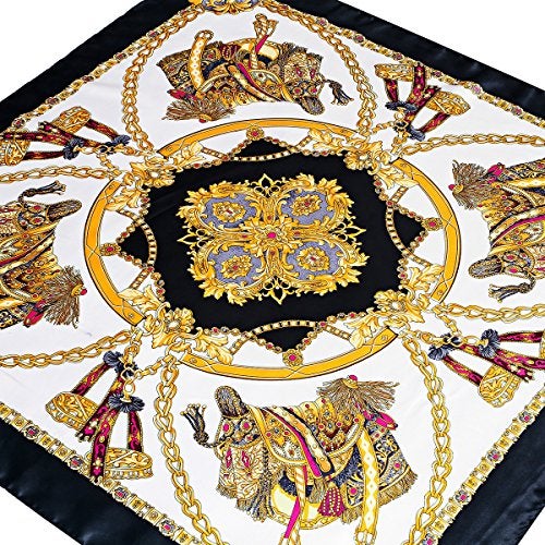 YOUR SMILE Silk Like Scarf Women's Fashion Pattern Large Square Satin Headscarf Headdress Black Chain Carriage - Image 2