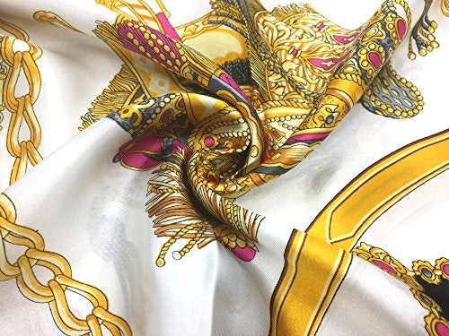 YOUR SMILE Silk Like Scarf Women's Fashion Pattern Large Square Satin Headscarf Headdress Black Chain Carriage - Image 3
