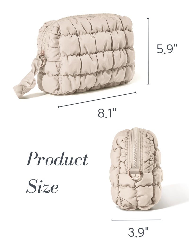 Yarnic Quilted Makeup Bag Cosmetic Bag  Travel Toiletry Bag For Women  Cute Makeup Bag Organizer Puffer Makeup Pouch (M  Beige) - Image 5