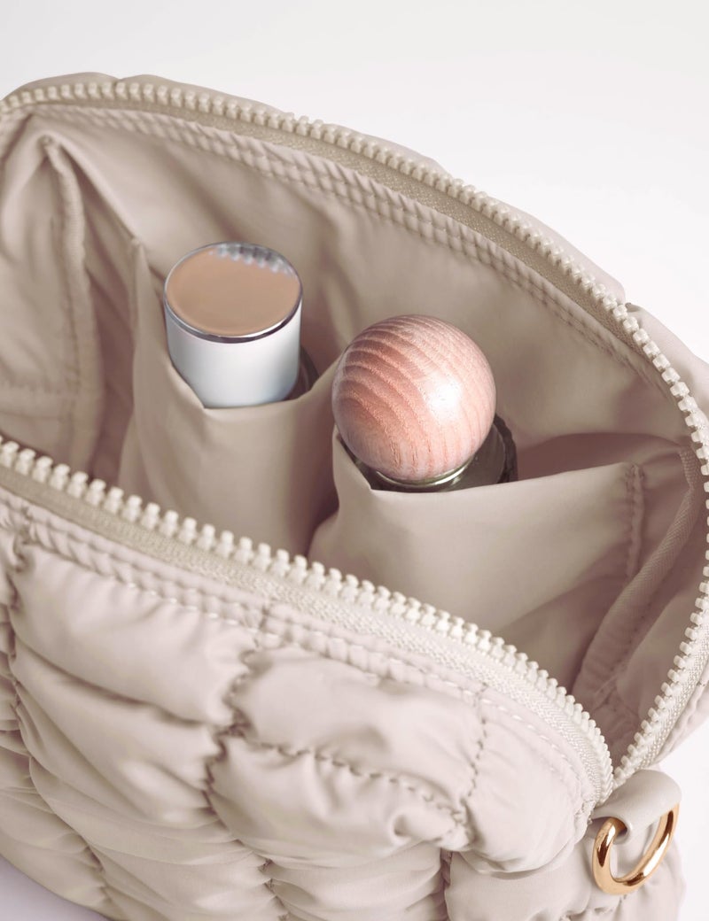 Yarnic Quilted Makeup Bag Cosmetic Bag  Travel Toiletry Bag For Women  Cute Makeup Bag Organizer Puffer Makeup Pouch (M  Beige) - Image 4