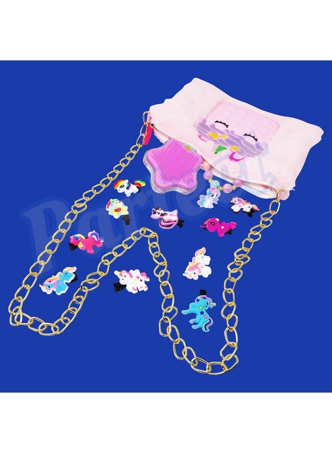PARTEET Unicorn Fur Princess Cute Crossbody Handbags for Girls with 1 Unicorn Fur Purse, 1 Unicorn Comb, 1 Unicorn Bracelet & 10 Unicorn Clip for Kids (Pack of 4 Items) - Image 4