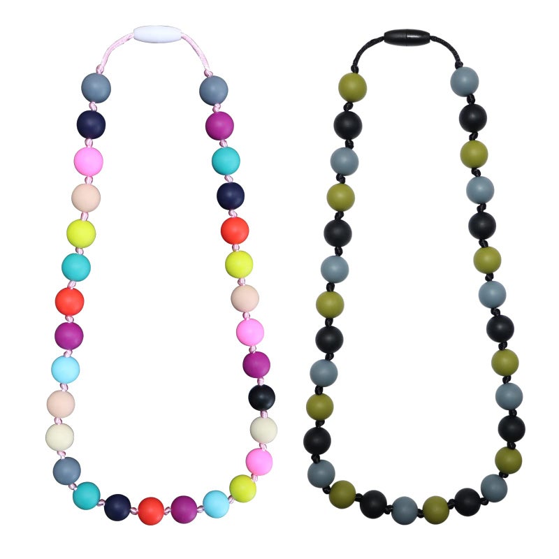 Choneer Silicone Chew Necklaces for Autistic Children 2PCS Sensory Chew Aid Multicolor