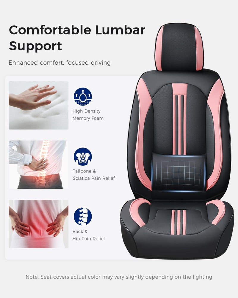 Huidasource Front Seat Cover, Nappa Leather Front Car Seat Covers with Lumbar Support, Ventilation Holes, Elastic Fabric, Airbag, Full-Coverage Seat Cover, Fit for Most Cars SUV Trucks, Blackï¼† Pink - Image 2