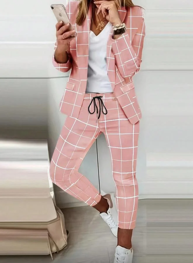 Take Two Pink Grid Check Blazer