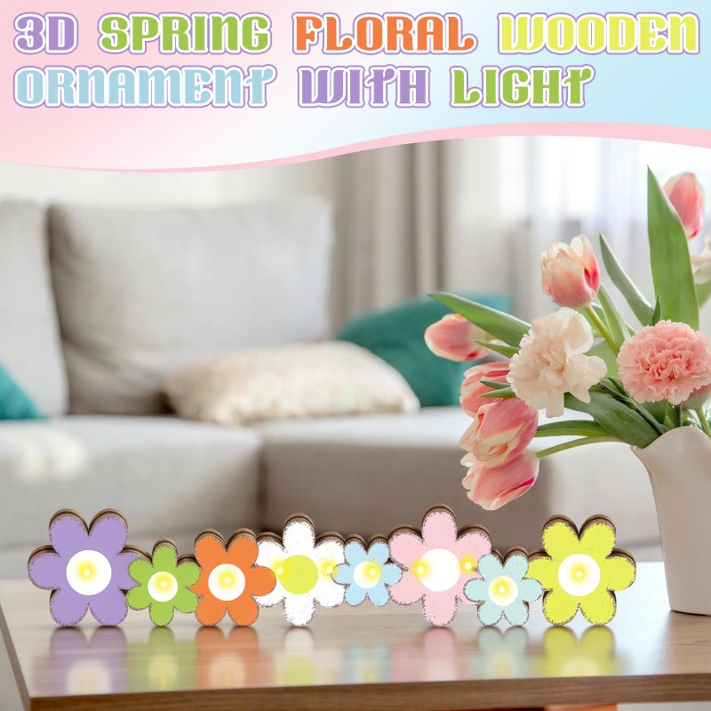 Yousoontic Spring Easter Decorations Daisy Flower Table Centerpieces, Light up 3D Wooden Floral Sign with LED Lights, Colorful Farmhouse Spring Decor for Home Mantel Desk Office Party - Image 2