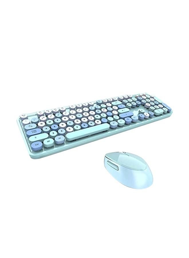 Keyboard and Mouse Wireless 104 keys Combo Set，Wireless Keyboard and Mouse Combo, Blue Retro Keyboard - Image 1