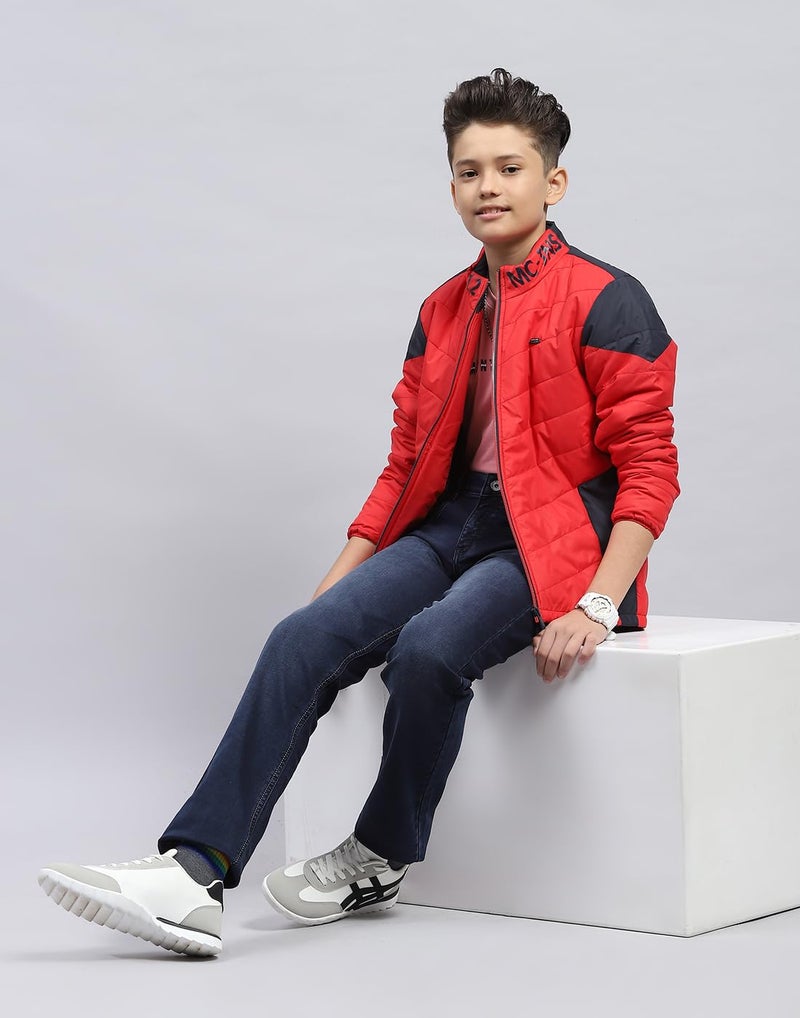 Monte Carlo Boys Solid Red Mock Neck Full Sleeve Jacket (524068014-1-26) - Image 5