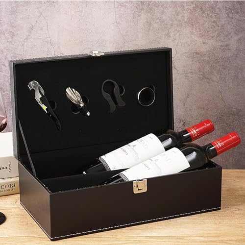 IKTU Wine Box 2 Bottle Empty Slots Leatherette Top Handle with 4 Wine Accessory Travel Wine Gift Box Premium Wine Carrier Case - Image 4