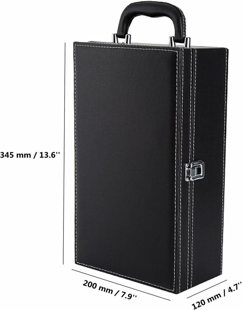 IKTU Wine Box 2 Bottle Empty Slots Leatherette Top Handle with 4 Wine Accessory Travel Wine Gift Box Premium Wine Carrier Case - Image 2