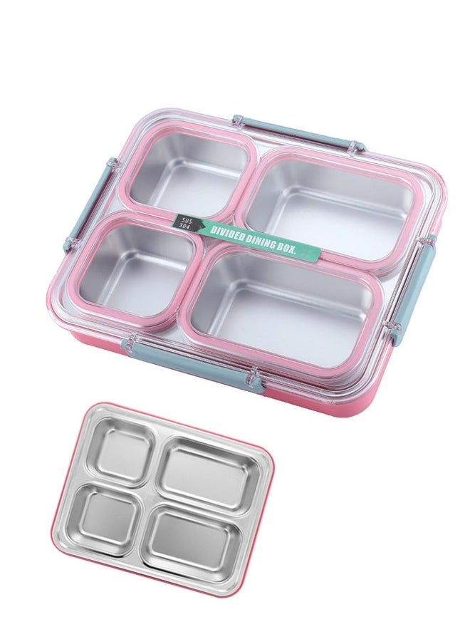GGEROU Stainless Steel Bento Lunch Box for Kids and Adults Leakproof Food Containers with 4 Compartments Reusable Airtight Lunch Container for School Office, Pink 1.8L  - Image 1