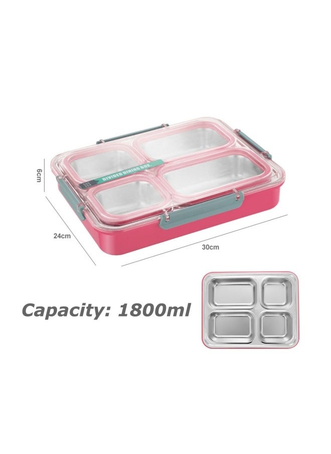 GGEROU Stainless Steel Bento Lunch Box for Kids and Adults Leakproof Food Containers with 4 Compartments Reusable Airtight Lunch Container for School Office, Pink 1.8L  - Image 2