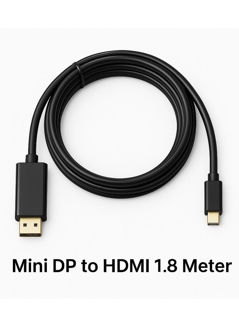 Mini DisplayPort to HDMI Adapter Cable – High-Speed 1.8 Meter Connector for Seamless Audio & Video Transmission – Sleek Black Finish - Image 2
