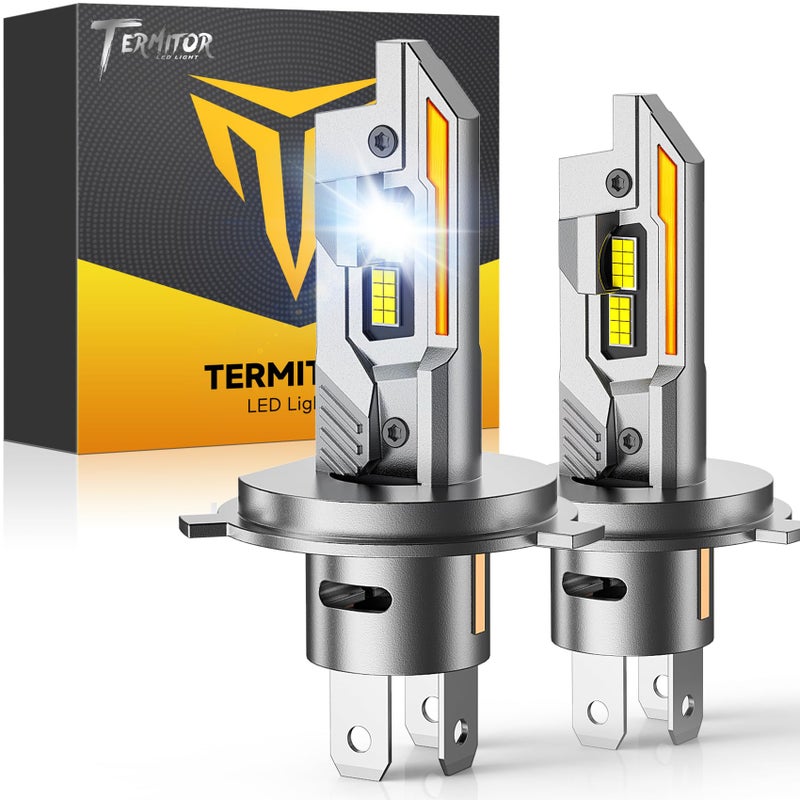 Termitor H49003HB2 Light Bulbs 50000LM Ultra Brighter 6500K Cool White 70000Hrs Long Life with Cooling Fan 11 Halogen Size Plug and Play H4 Fog Lights Bulbs Pack of 2