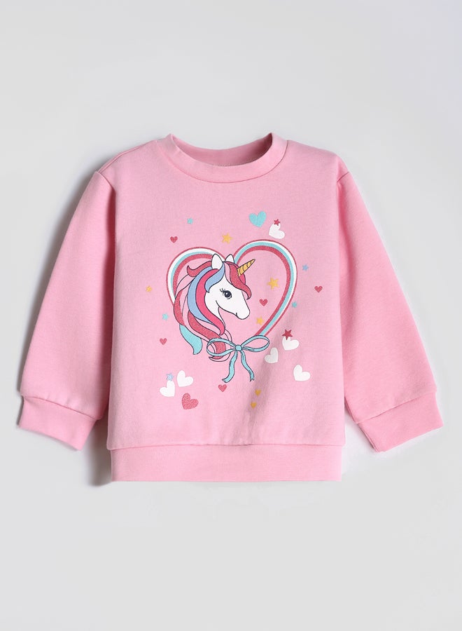 ال سي وايكيكي طقم من قطعتين سويتر بناتي رضّع مطبوع بياقة دائرية - Image 3