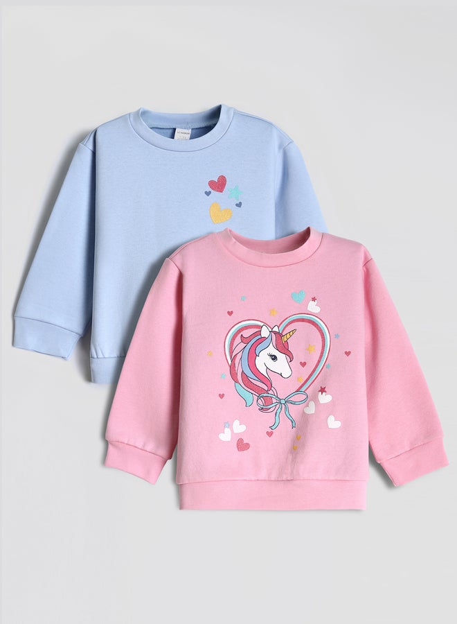 ال سي وايكيكي طقم من قطعتين سويتر بناتي رضّع مطبوع بياقة دائرية - Image 1