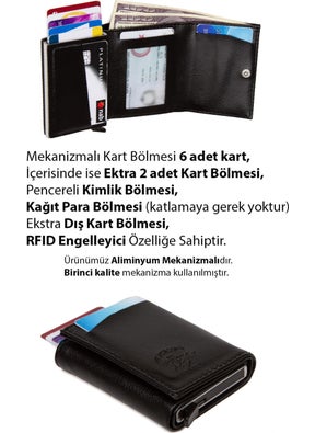 Adelina Men's Black Leather Mechanism Card Holder Wallet with Automatic Slide (7CMX10CM)  - Image 2