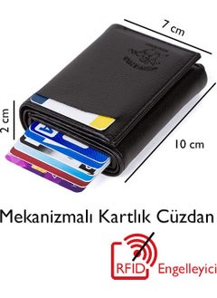 Adelina Men's Black Leather Mechanism Card Holder Wallet with Automatic Slide (7CMX10CM)  - Image 1
