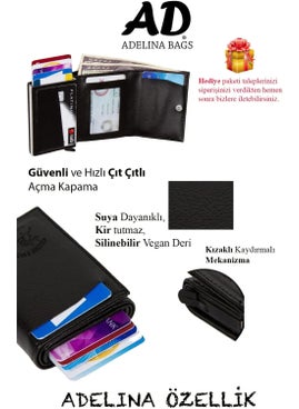 Adelina Men's Black Leather Mechanism Card Holder Wallet with Automatic Slide (7CMX10CM)  - Image 4