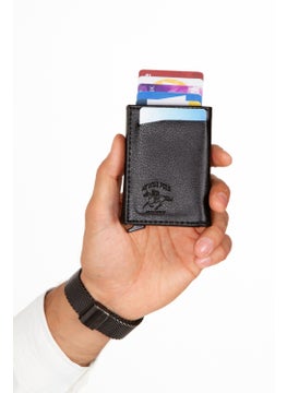 Adelina Men's Black Leather Mechanism Card Holder Wallet with Automatic Slide (7CMX10CM)  - Image 5