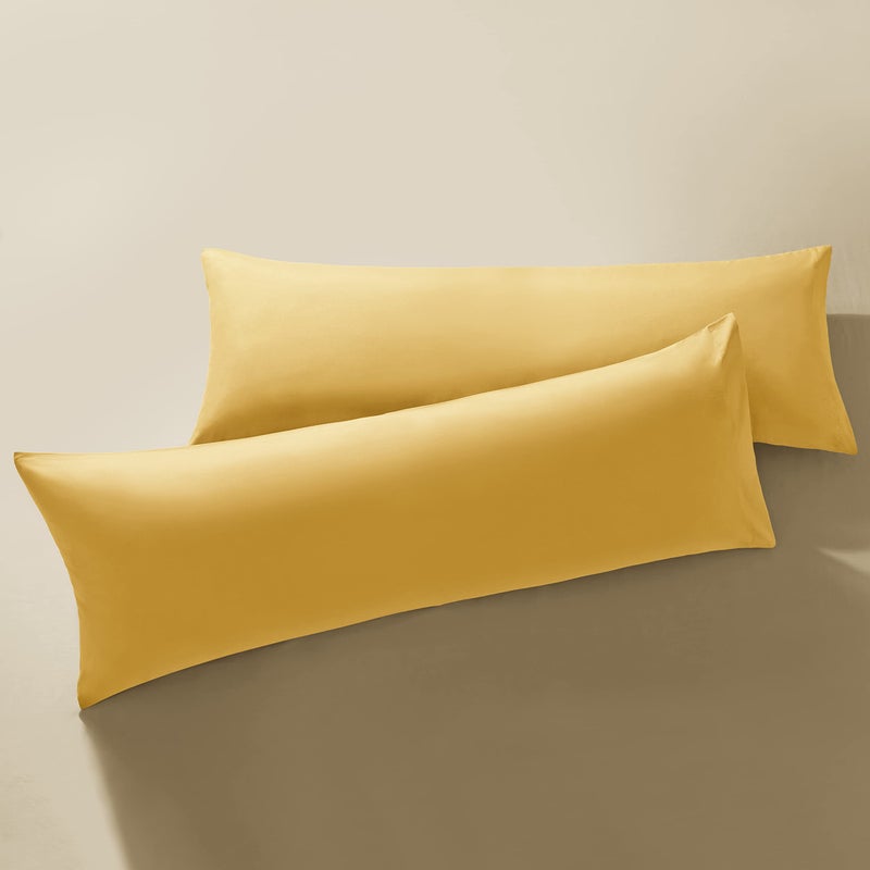 MILVOWOC 2Pcs Brushed Microfiber Body Pillowcases - 20 x 48 Inch  Yellow Pillow Case Set Non Slip Envelope Pillow Cover with Moisture Absorption and Anti-Wrinkle