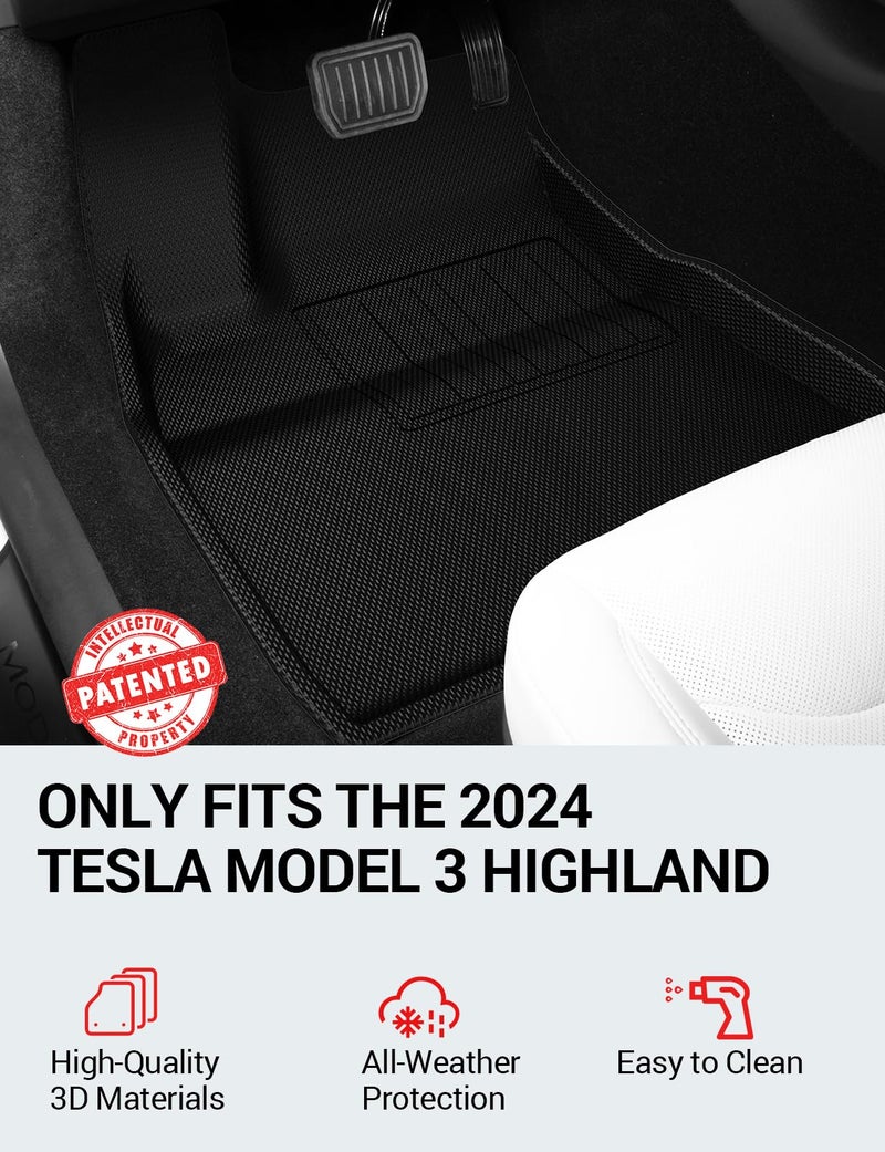 BASENOR 2024 Upgraded 6PCS Tesla Model 3 Floor Mats All-Weather Car Mats Anti-Slip 3D Material Cargo Liner Trunk Mat for 2024 Model 3 Highland Accessories - Image 2