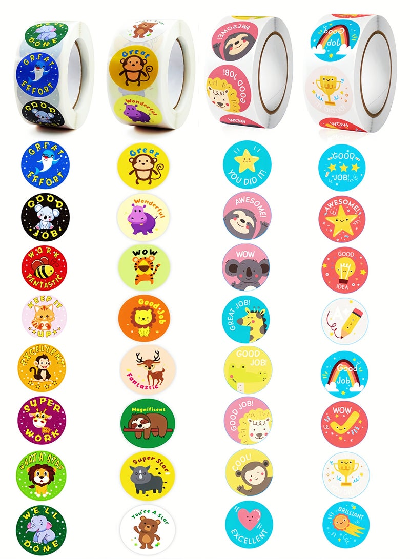 2000 قطعة ملصقات مكافأة كرتونية لطيفة للأطفال – 4 لفات ملصقات للمعلمين (1 إنش)، مستلزمات تحفيزية للفصل الدراسي، ملصقات تدريب على السلوك واستخدام النونية – تصاميم كاواي وأنيمي وممتعة!​ - Image 1