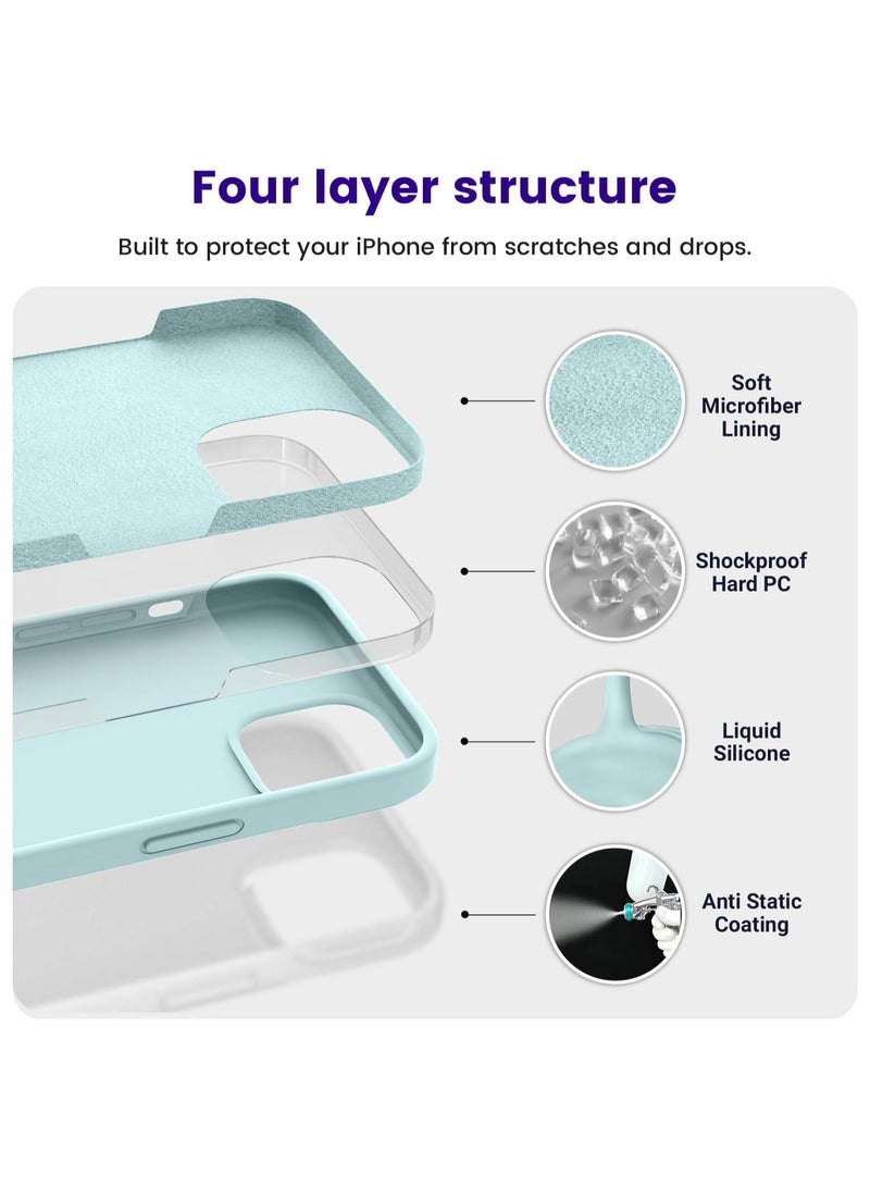 Silicone Case Compatible with iPhone 13 and iPhone 14, Slim Liquid Silicone, Layers of Soft Gel Rubber Shockproof, Protective Phone Case Cover with TPU Lining (Mint Green) - Image 2