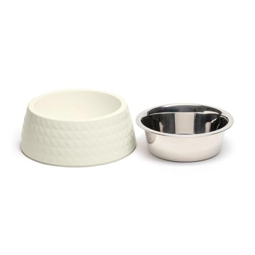 Zigly Lifestyle Pet Food Bowl | Dog Bowl for Medium Dogs & Cats | BPA-Free Melamine Bowl for Dogs with Removable Stainless Steel | Anti-Skid Dog Food Bowl - 400ml, White - Image 5