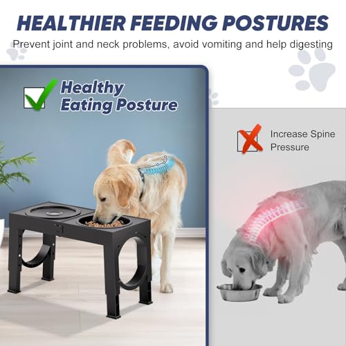 XIAZ Elevated Dog Bowls Large Breed Raised Dogs Bowl Stand LargeMedium Sized Dog Slow Feeder Dogs Bowls Food Water Stands 5 Heights Adjustable 9111214in Pet Feeder Dish Station - Image 3