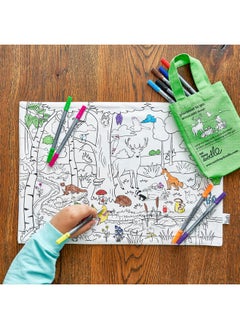 مفارش طعام ملونة من eatsleepdoodle للأطفال مع 10 أقلام تلوين قابلة للغسل للأطفال - 33×47 سم - حيوانات الغابة - لون مفارش الطعام الخاصة بك - نشاط طبيعي - فنون وحرف يدوية قابلة للغسل وإعادة الاستخدام للغاية للأطفال