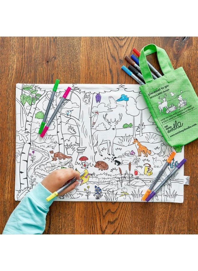 null - مفارش طعام ملونة من eatsleepdoodle للأطفال مع 10 أقلام تلوين قابلة للغسل للأطفال - 33×47 سم - حيوانات الغابة - لون مفارش الطعام الخاصة بك - نشاط طبيعي - فنون وحرف يدوية قابلة للغسل وإعادة الاستخدام للغاية للأطفال - Image 1