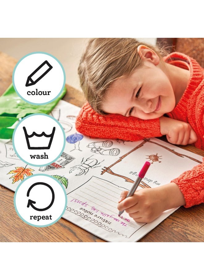null - مفارش طعام ملونة من eatsleepdoodle للأطفال مع 10 أقلام تلوين قابلة للغسل للأطفال - 33×47 سم - حيوانات الغابة - لون مفارش الطعام الخاصة بك - نشاط طبيعي - فنون وحرف يدوية قابلة للغسل وإعادة الاستخدام للغاية للأطفال - Image 1