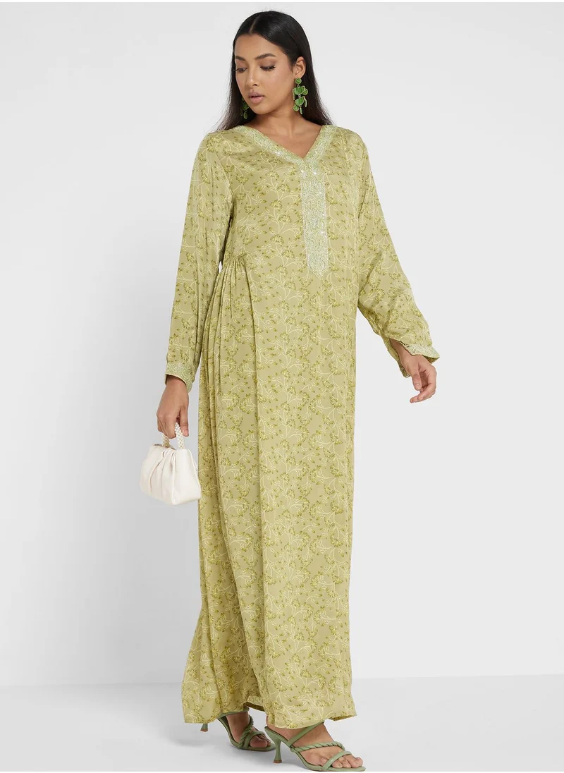 كشخة Printed V-Neck Jalabiya