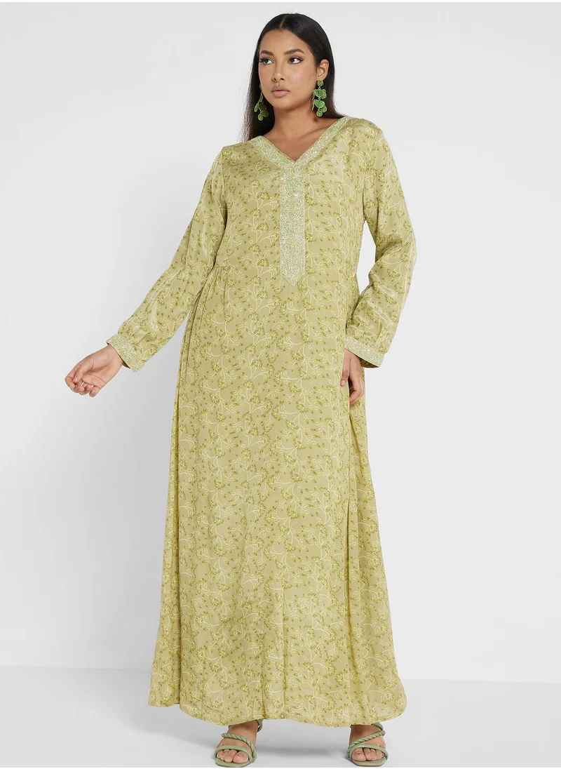 كشخة Printed V-Neck Jalabiya